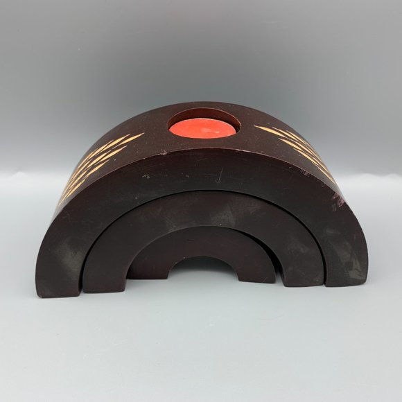 Rare set of 3 Nesting Arched Wood Tealight Candle Holders Purchased in Dubai - Picture 3 of 10